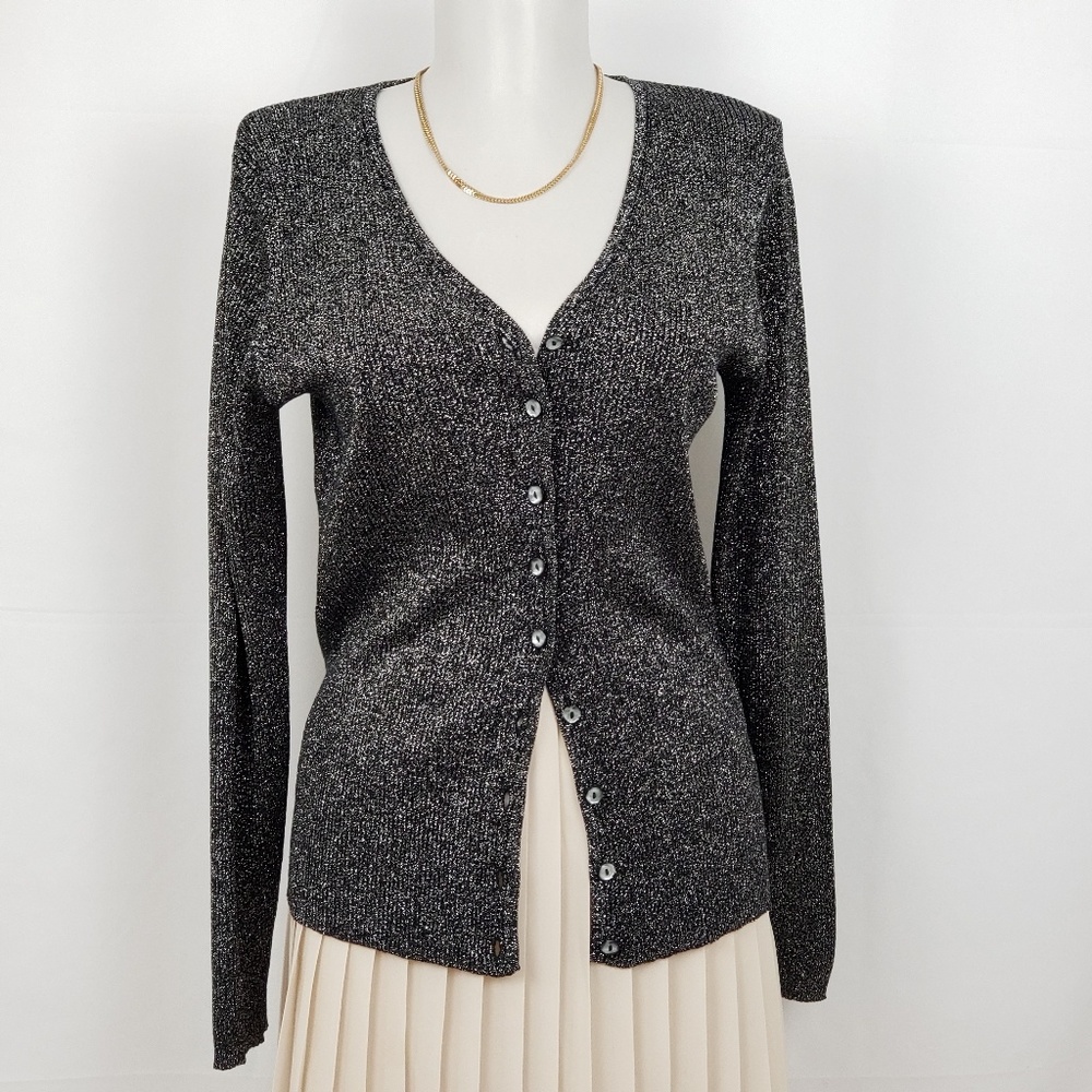 Casual Corner Black Metallic Cardigan Sweater